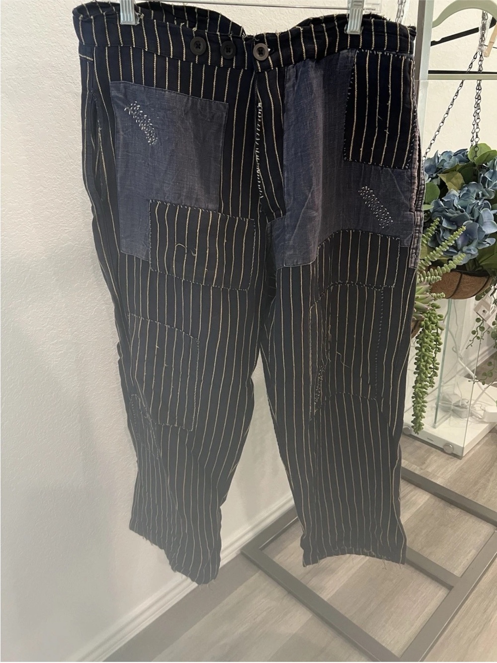 Magnolia Pearl Black Pinstripe Patchwork Chinos with Navy Patches
